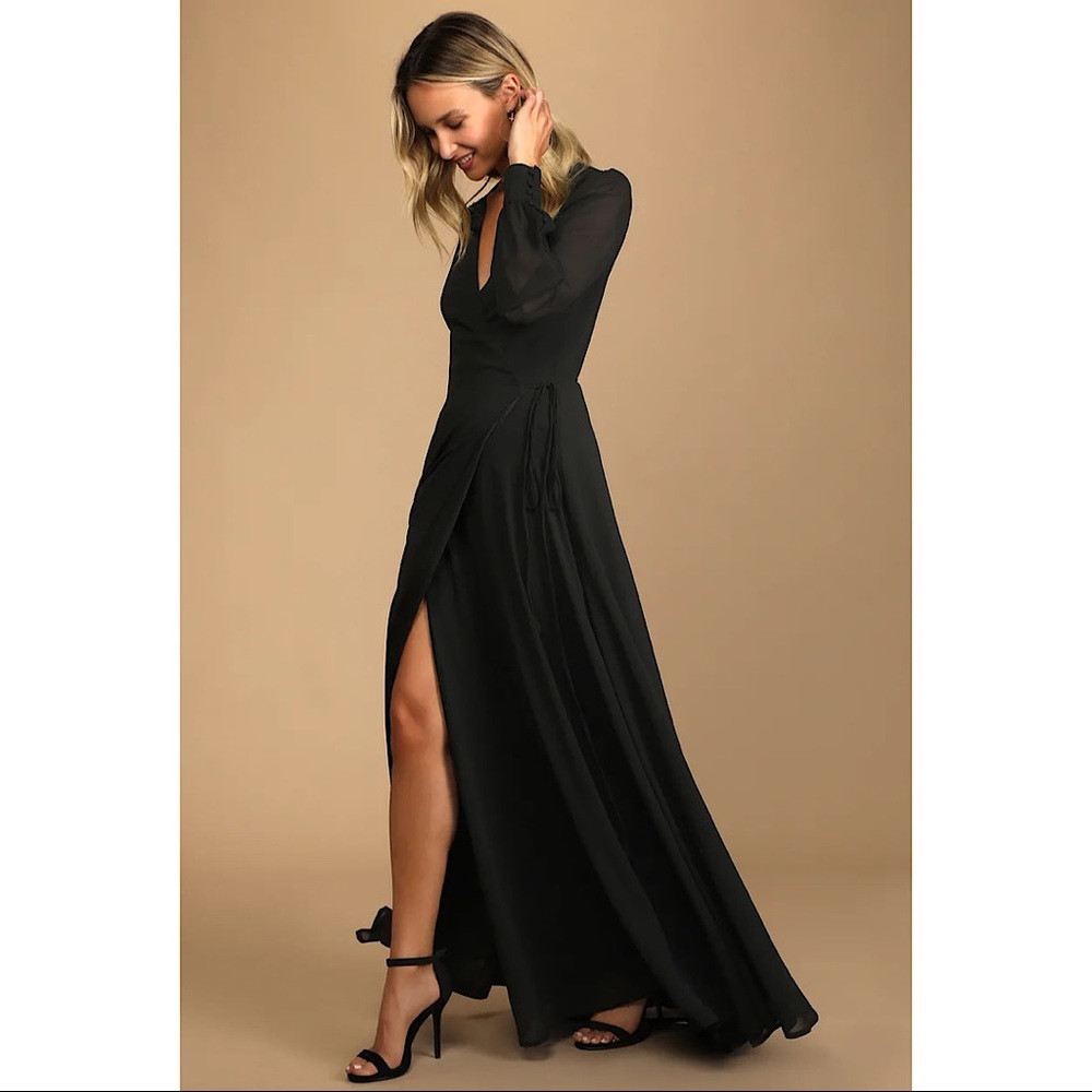 Lulus My Whole Heart black long sleeve wrap dress.
